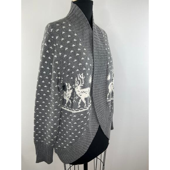 WOOLRICH Gray White Long Sleeve Reindeer Print Wool Blend Cardigan Size XL - Picture 3 of 10